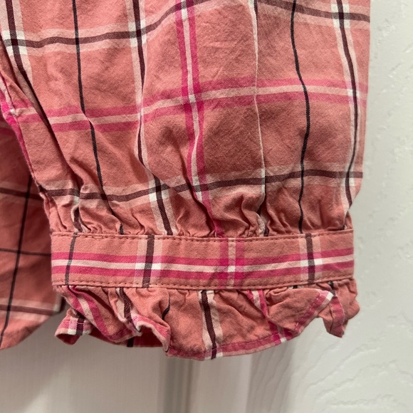 Loft Rose Pink Plaid Ruffle Neck Button Down Long Sleeve Shirt - Picture 11 of 15